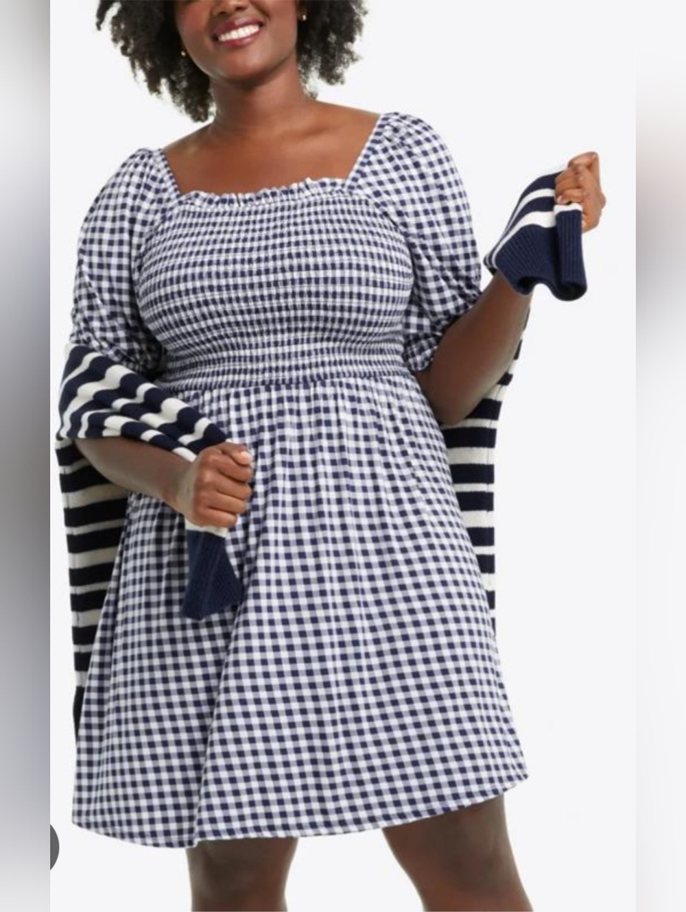 Draper James Checkered Maxi Dress Blue White Gingham Puff Sleeve Smocked Cottag
